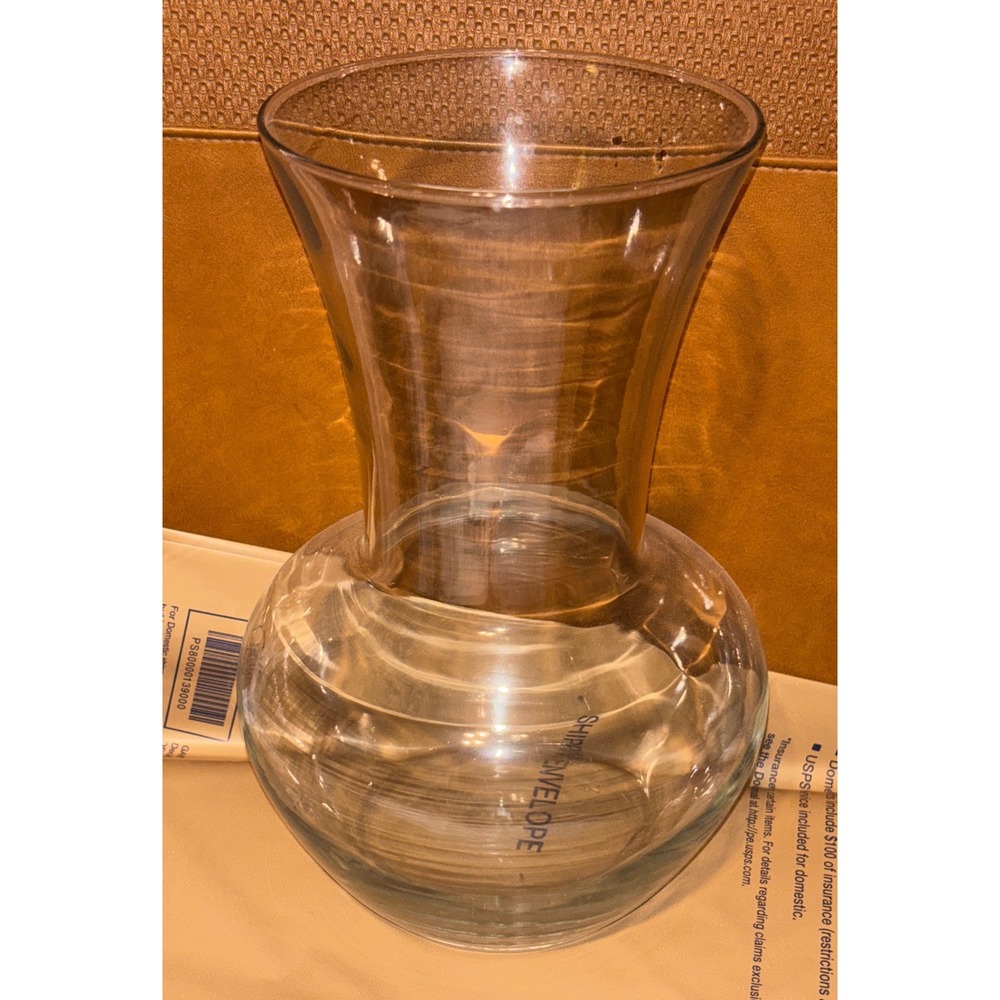 Clear Glass Hourglass Floral Vase Flared Rim 8.5 Inch Centerpiece